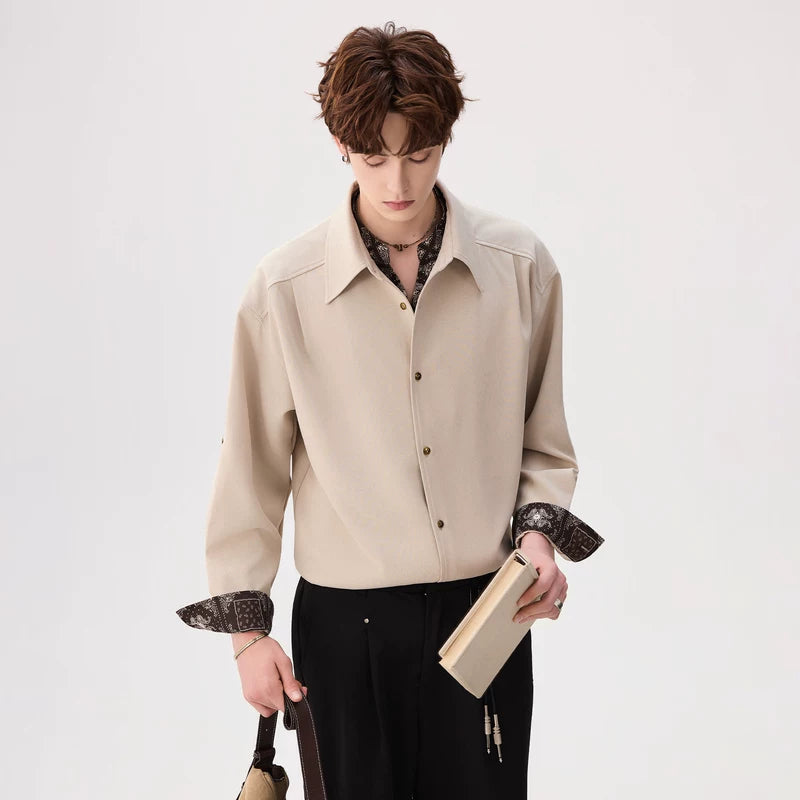 6208525363963,6208525363964,6208525363965,6208525363966, Paisley Trim Faux Two-Piece Shirt