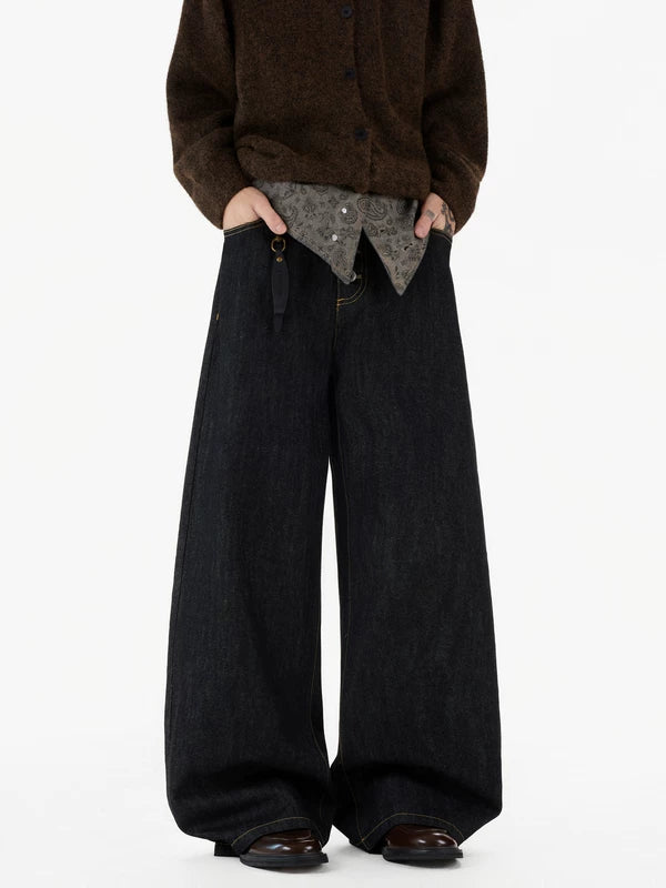 Paisley Waist Wide-Leg Denim Pants 4