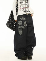 Patchwork Badge Wide Leg Denim Pants 2