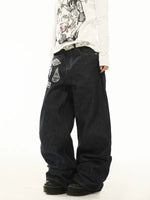 Patchwork Badge Wide Leg Denim Pants 3