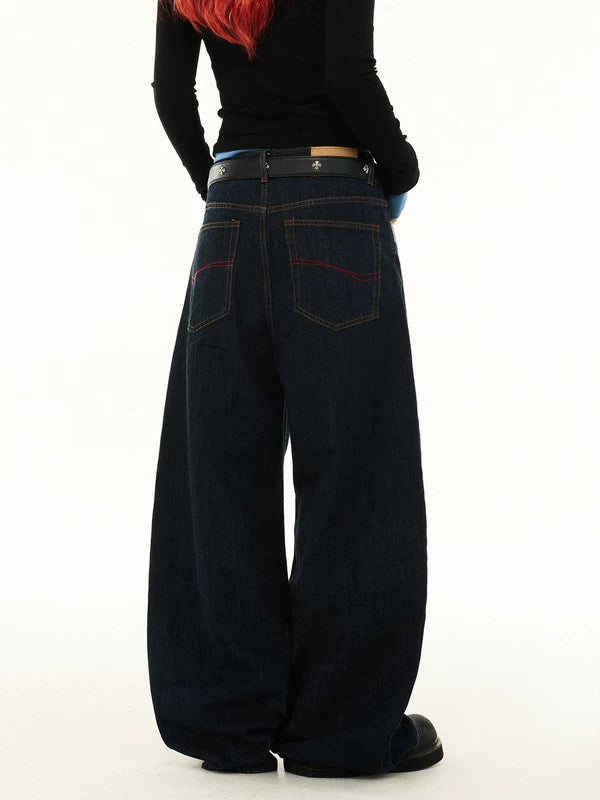 Patchwork Button Fly Wide Leg Denim Pants 3