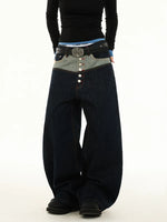 Patchwork Button Fly Wide Leg Denim Pants 4