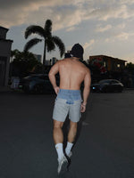 Patchwork Denim Sweat Shorts Pants 5