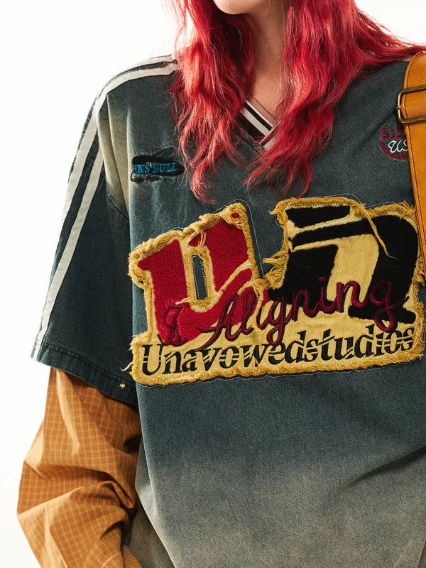 Patchwork Faux Layered Long Sleeve Top 4