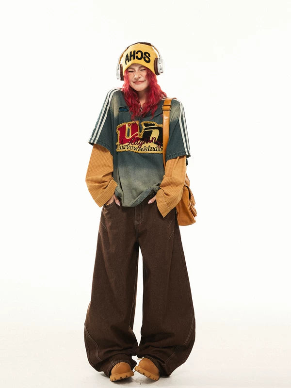 Patchwork Faux Layered Long Sleeve Top 5