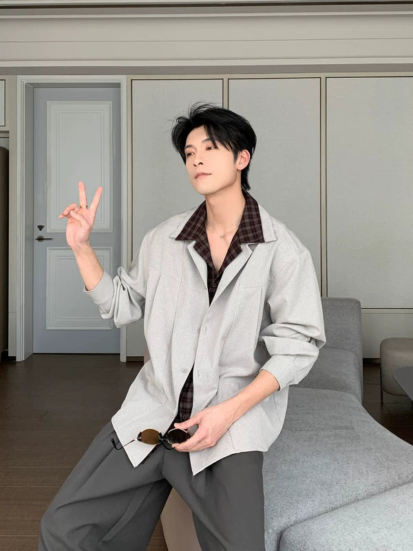 Patchwork Faux Two-Piece Casual Shirt 2