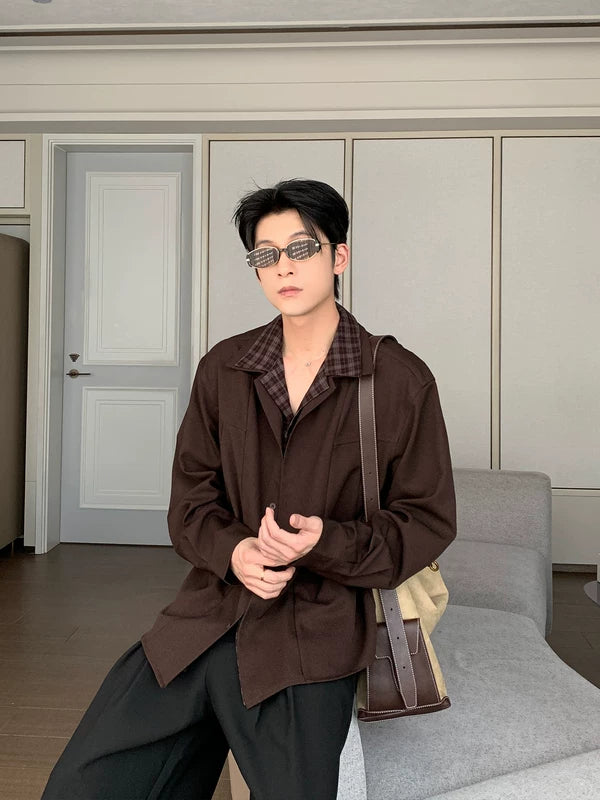 Patchwork Faux Two-Piece Casual Shirt 4