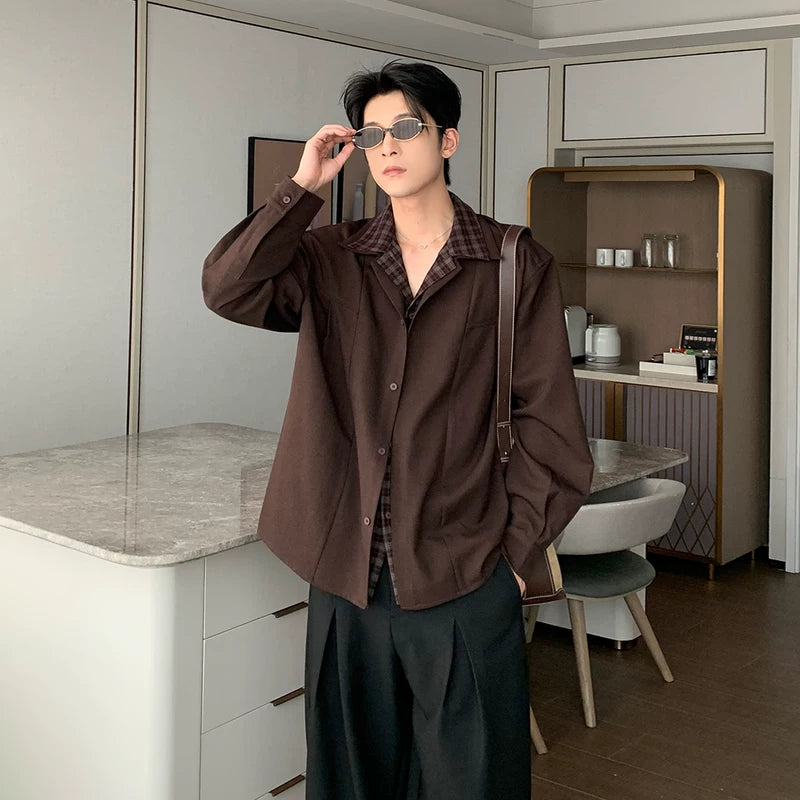 6192162242109,6192162242110,6192162242111,6192162242112, Patchwork Faux Two-Piece Casual Shirt