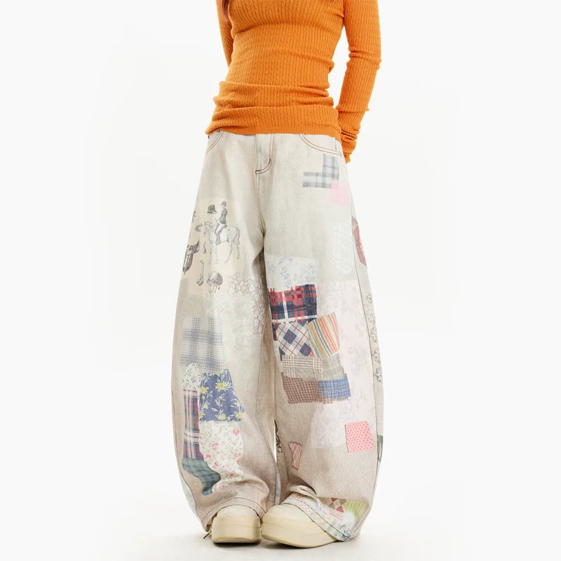 Patchwork Graffiti Print Wide-Leg Pants 2