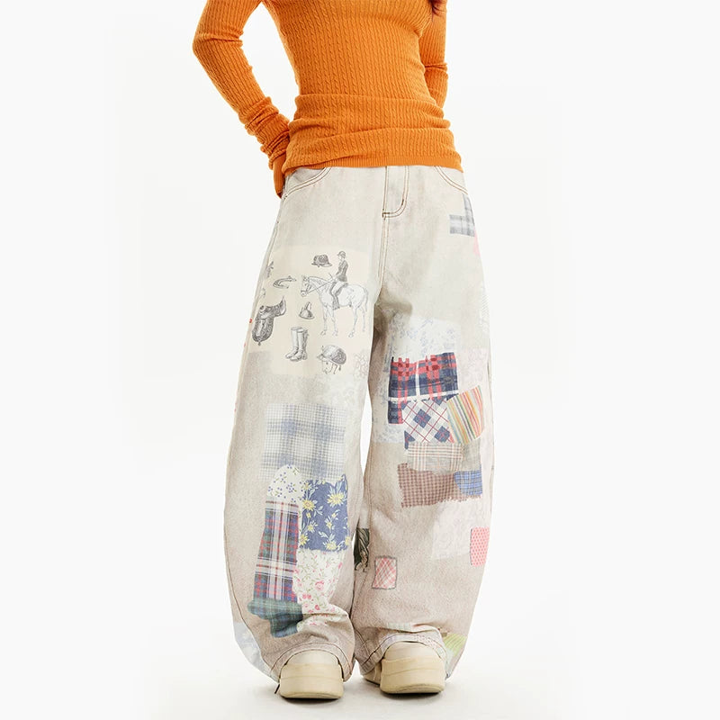 Patchwork Graffiti Print Wide-Leg Pants 3