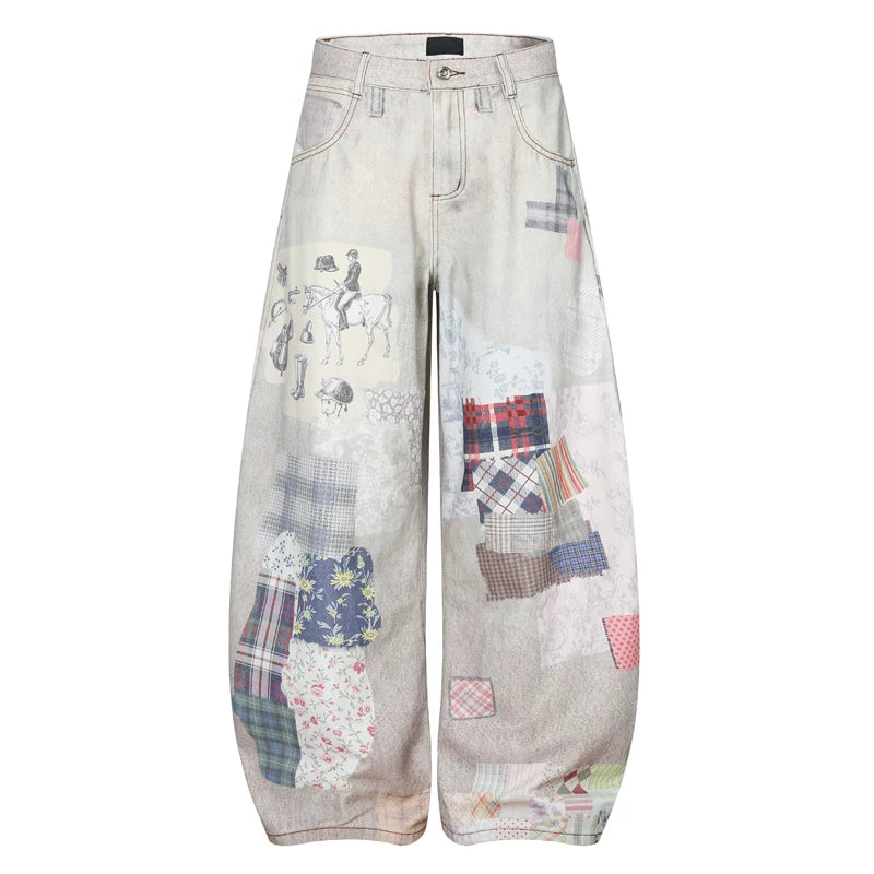 Patchwork Graffiti Print Wide-Leg Pants 5
