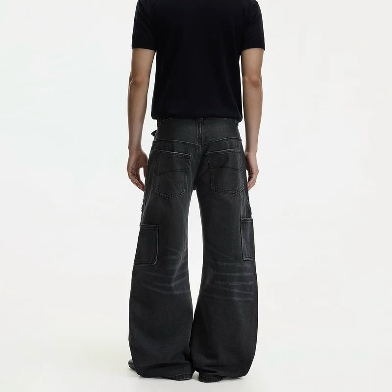 Patchwork Wide Leg Curved Blade Jeans Pants 5