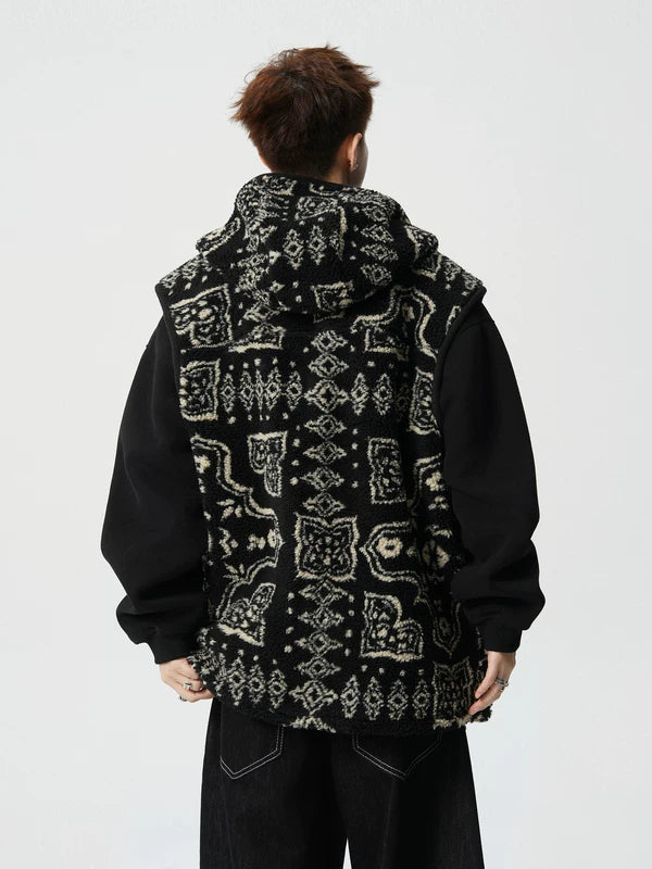 Patterned Fleece Hooded Zip Vest 4