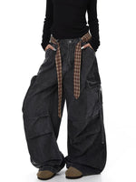 Plaid Belt Layered Wide Leg Cargo Pants 5