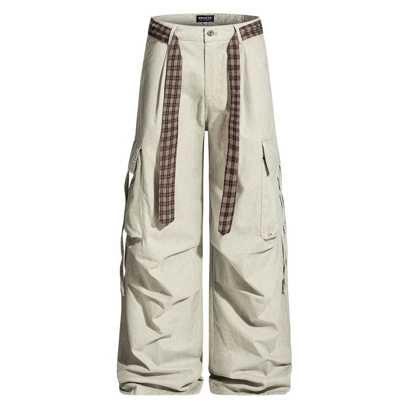 6173531926882,6173531926884,6173531926886,6173531926888,6173531926890, Plaid Belt Layered Wide Leg Cargo Pants