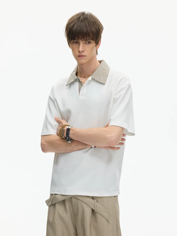 Plaid Collar Faux Two-Piece Shirt 2