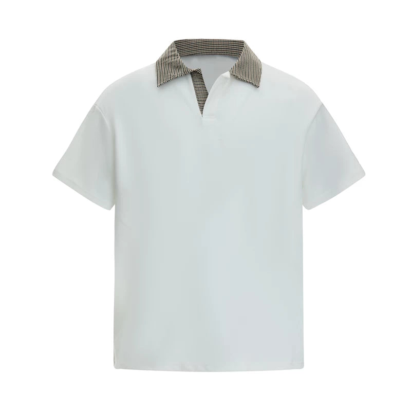 6204030283356,6204030283357,6204030283358,6204030283359, Plaid Collar Faux Two-Piece Shirt