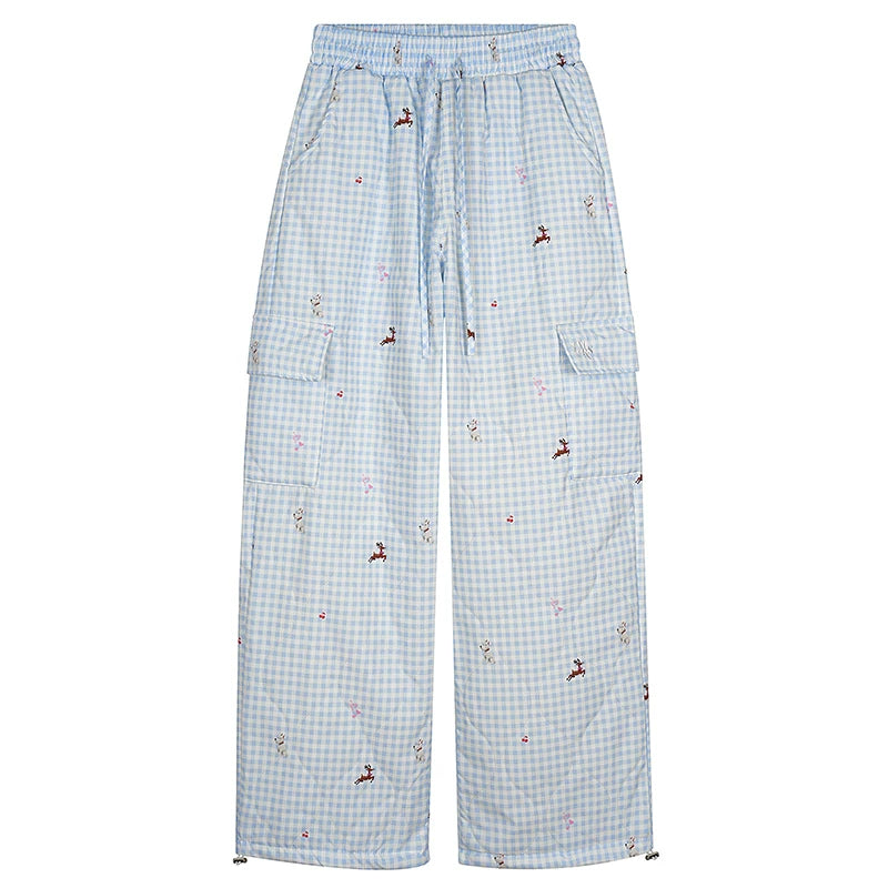 Plaid Deer Print Drawstring Cargo Pants 5