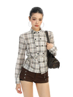 Plaid Double-Breasted Belted Long Sleeve Shirt 2