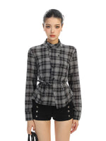 ,6195142851603,6195142851604,6195142851605, Plaid Double-Breasted Belted Long Sleeve Shirt