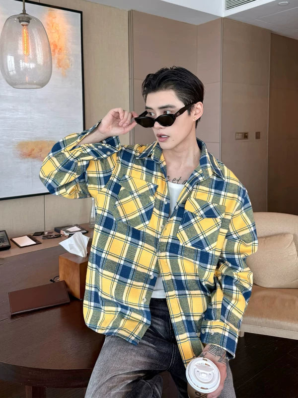 Plaid Double Pocket Long Sleeve Shirt 2