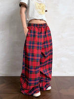 Plaid Elastic Waist Wide Leg Casual Pants 2
