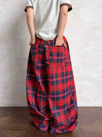 Plaid Elastic Waist Wide Leg Casual Pants 4