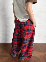 Plaid Elastic Waist Wide Leg Casual Pants 5
