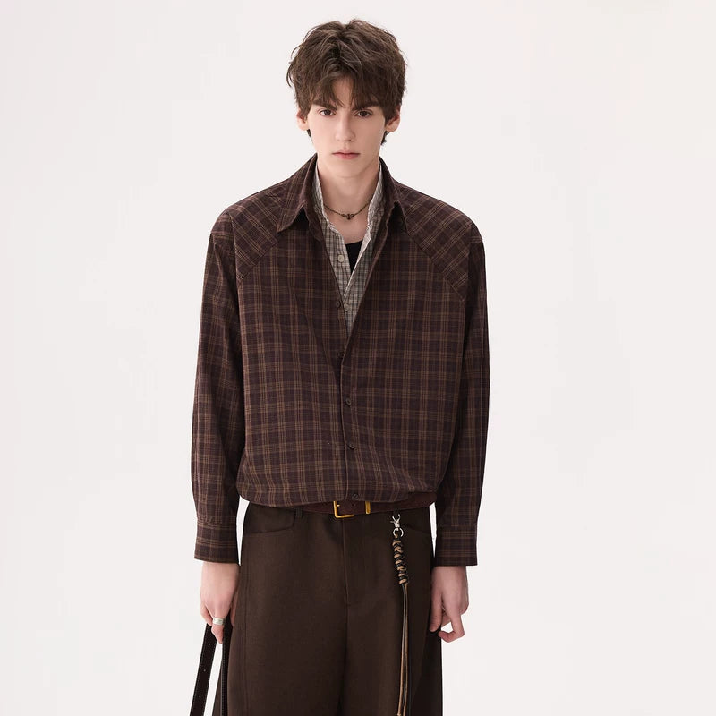 6016864612737,6016864612738,6016864612739,6016864612740, Plaid Faux Two-Piece Long Sleeve Shirt