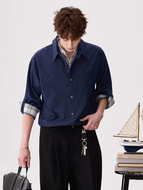 Plaid Layered Collar Long Sleeve Shirt 1