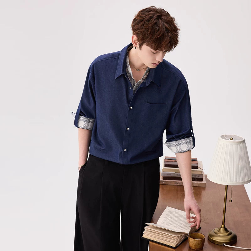 6202739511228,6202739511229,6202739511230,6202739511231, Plaid Layered Collar Long Sleeve Shirt