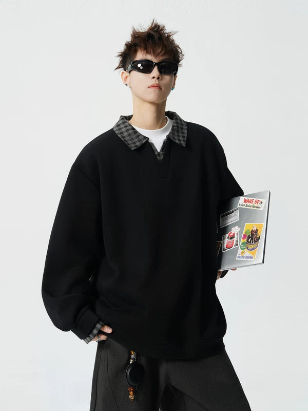 Plaid Layered Collar Pullover Hoodie 4