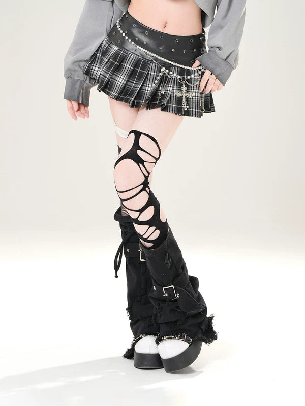 1627207:28341,5909226012670,1627207:28341,5909226012669,1627207:28341,6077573651622,1627207:28341,5909226012671,5909226012670,5909226012669,6077573651622,5909226012671, Plaid Leather Waist Pleated Mini Skirt