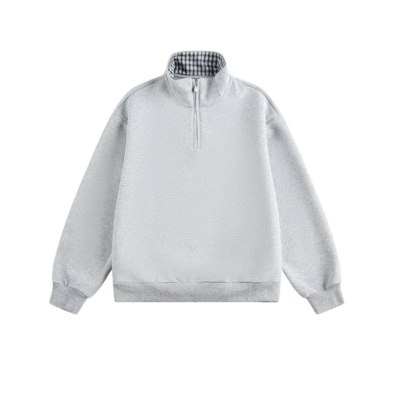 alt_id_9842654558, Plaid Lined Half-Zip Stand Collar Sweatshirt