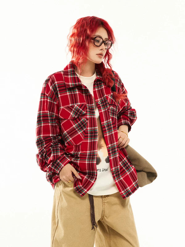Plaid Long-Sleeve Cotton Shirt Jacket 2