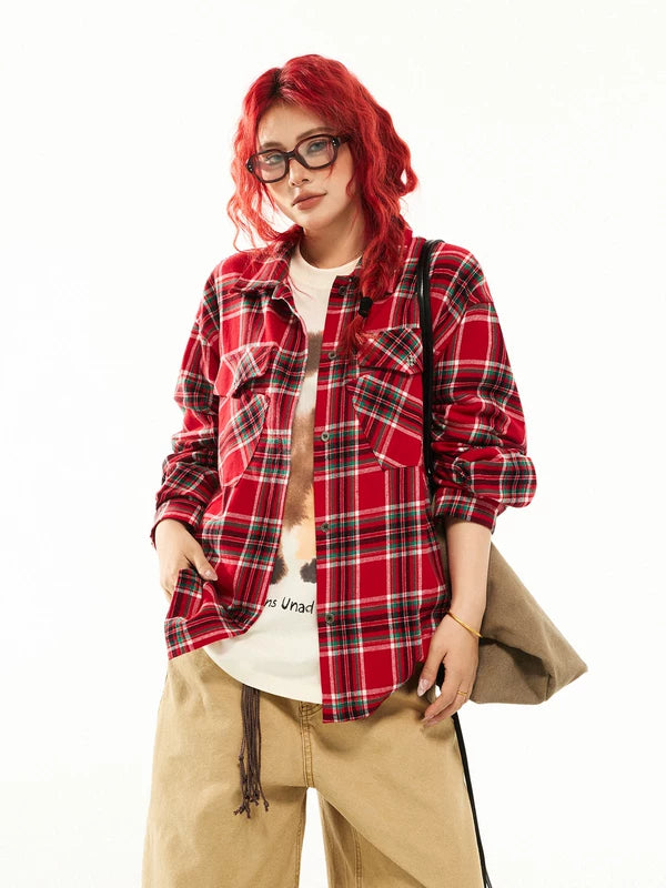 Plaid Long-Sleeve Cotton Shirt Jacket 3