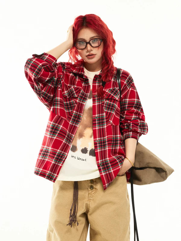 Plaid Long-Sleeve Cotton Shirt Jacket 4