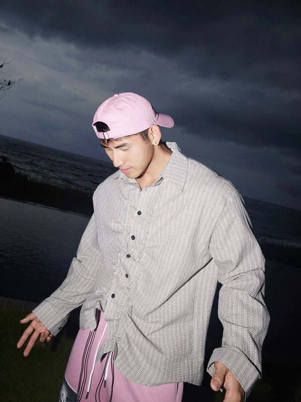 Plaid Long-Sleeve Shirt with Ruched Front 5