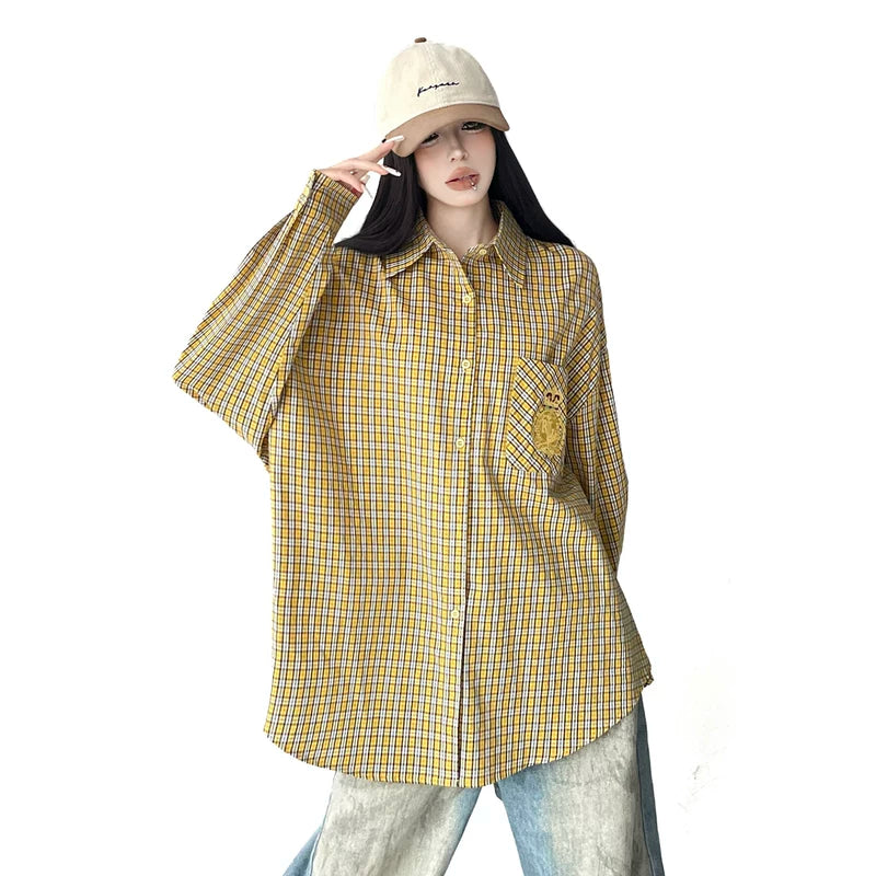 Plaid Oversized Button-Up Shirt with Pocket 2