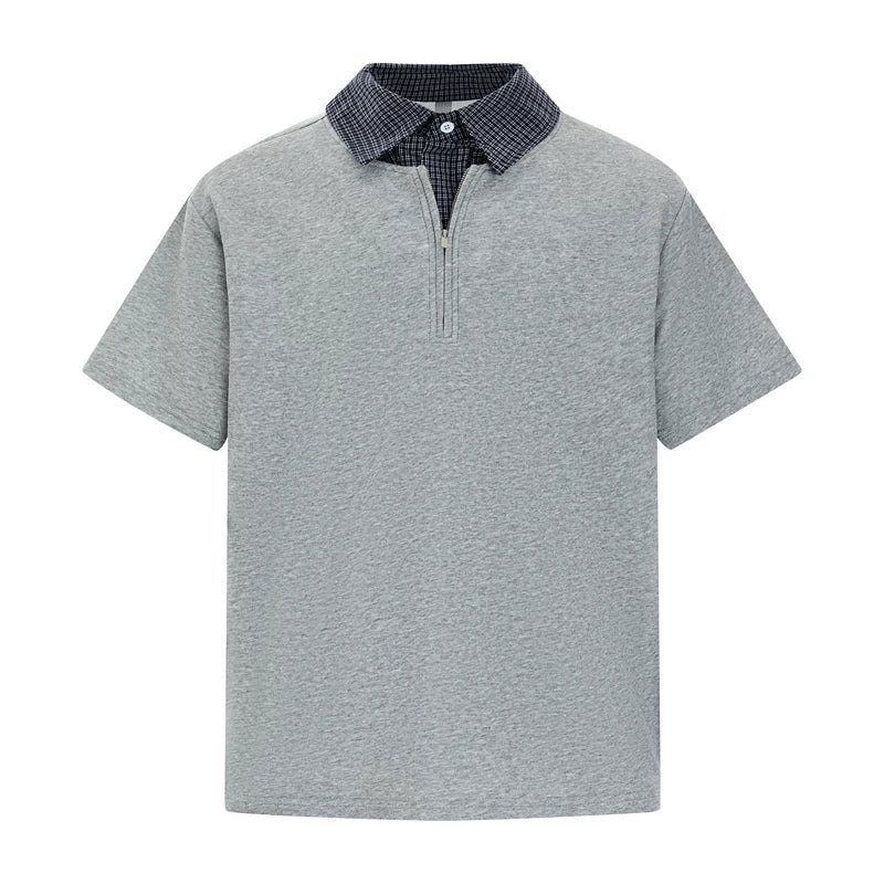 6039462577160,6039462577161,6039462577162,6039462577163, Plaid Patchwork Collar Faux Two-Piece Shirt