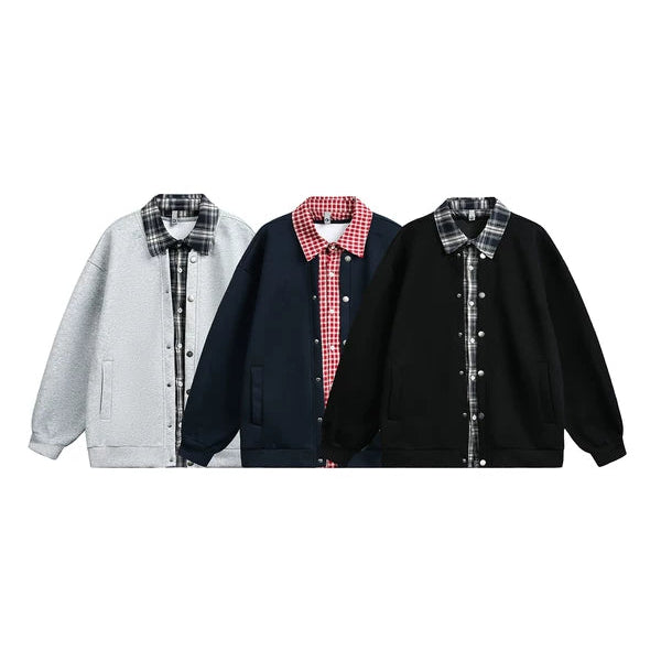 Plaid Patchwork Faux Two-Piece Lapel Jacket 4