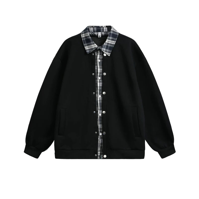 5995233988115,5995233988116,5995233988117,5995233988118, Plaid Patchwork Faux Two-Piece Lapel Jacket