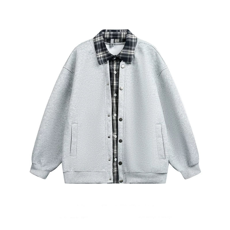 5995233988123,5995233988124,5995233988125,5995233988126, Plaid Patchwork Faux Two-Piece Lapel Jacket