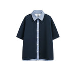 6023255988900,6023255988901,6023255988902,6023255988903,6023255988904, Plaid Patchwork Short Sleeve Casual Shirt