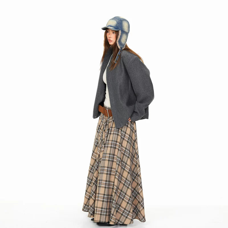 Plaid Pleated A-Line Midi Skirt 4