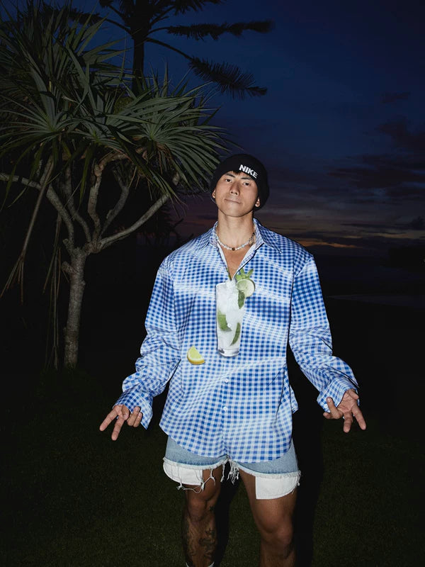 Plaid Resort Long-Sleeve Cocktail Print Shirt 3