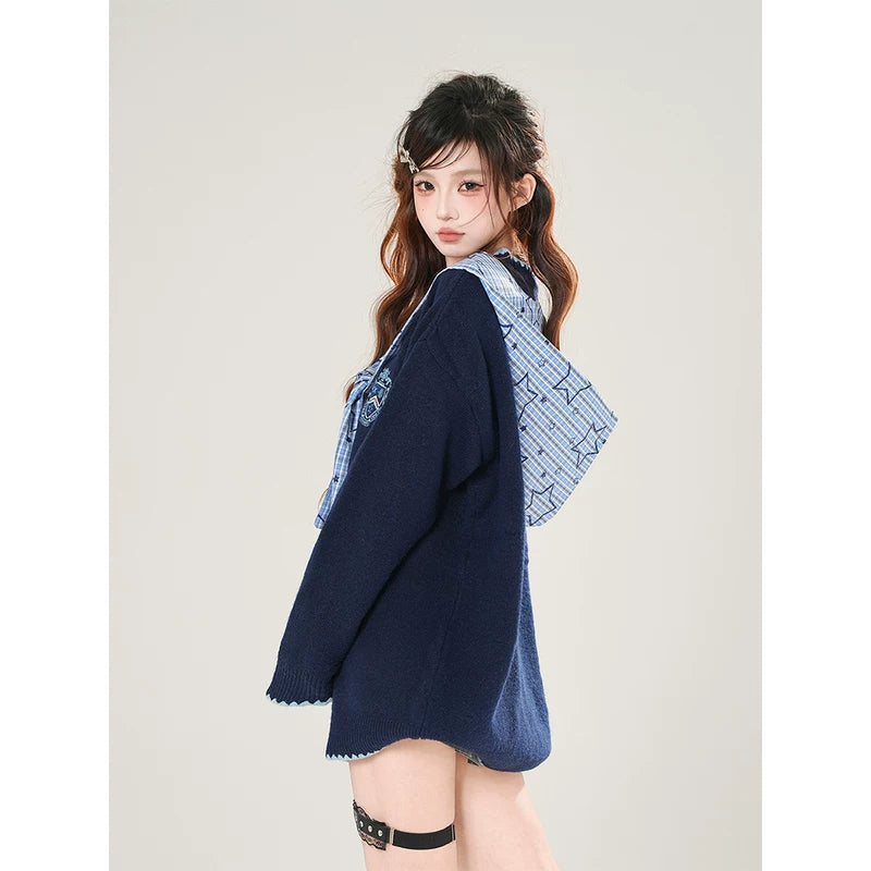 Plaid Sailor Collar Knit Sweater Top 3