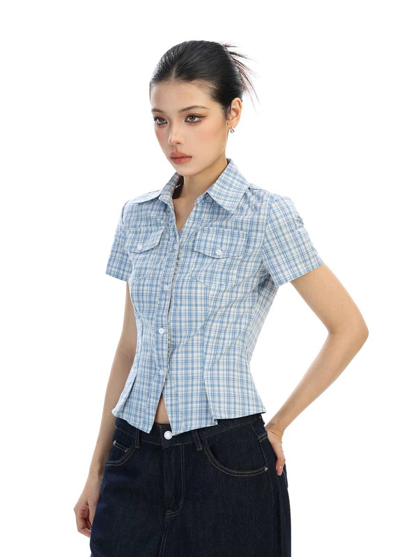Plaid Short Sleeve Button Front Shirt 4