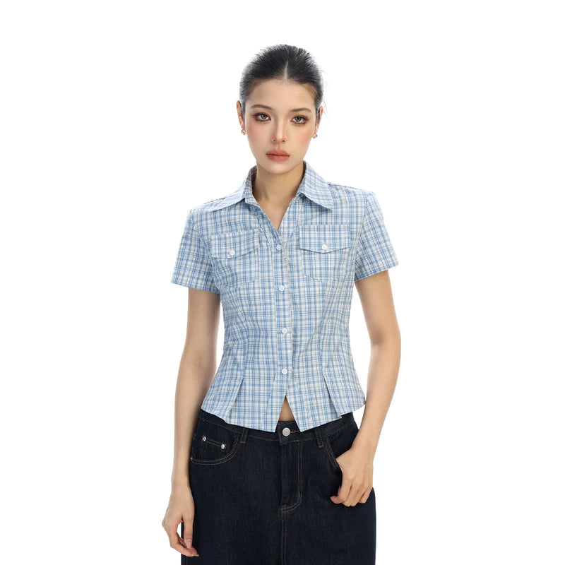 6196667118295,6196667118296,6196667118297, Plaid Short Sleeve Button Front Shirt