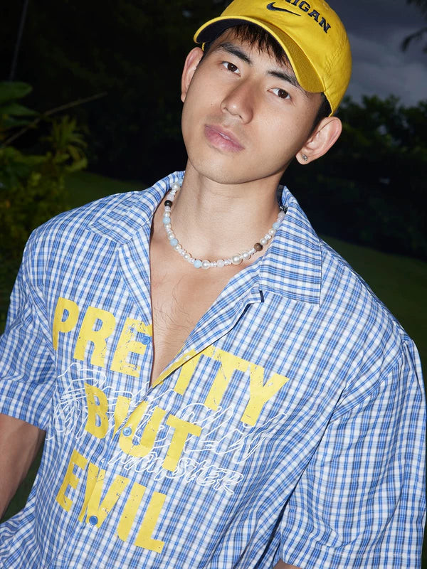 Plaid Short Sleeve Button-Up Graphic Shirt 3